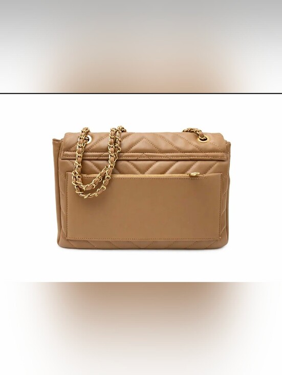 Valentino Orlandi Quilted Shoulder Bag in Camel with Gold Hardware